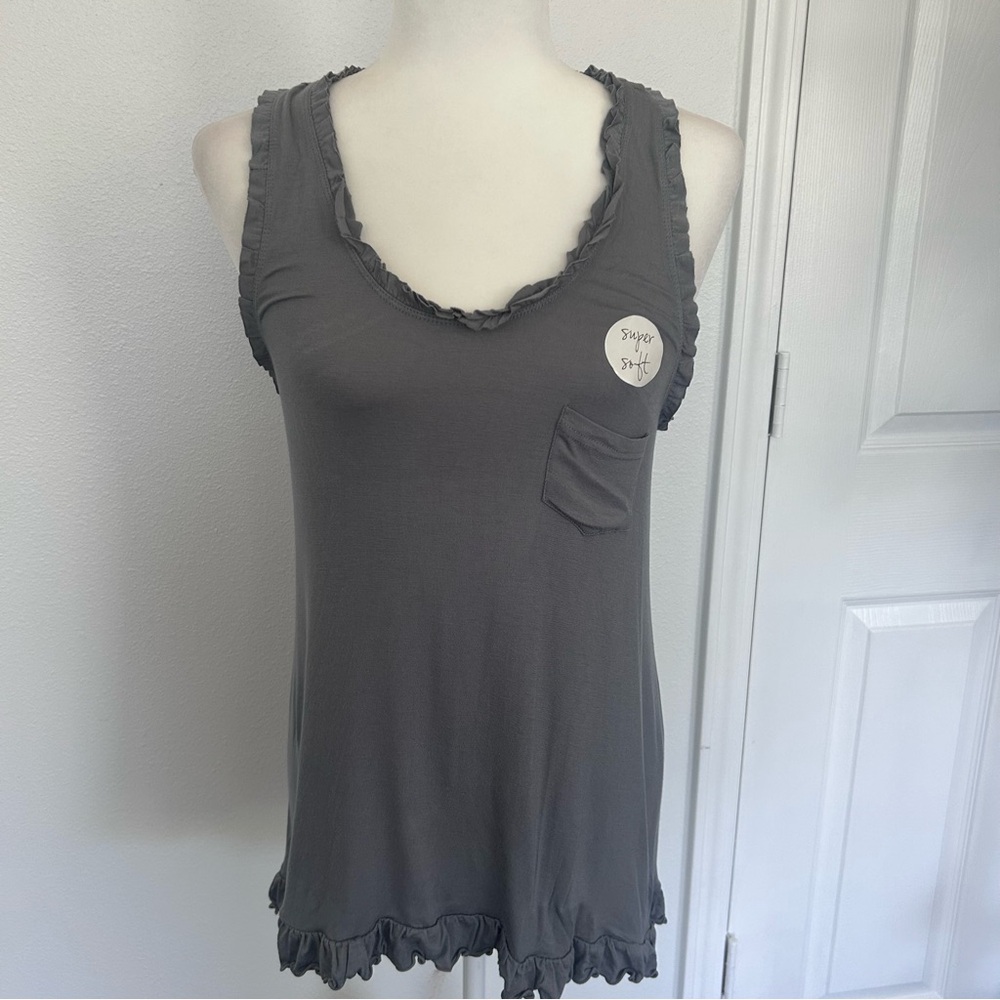 Charcoal Ruffle Trim Tank Top